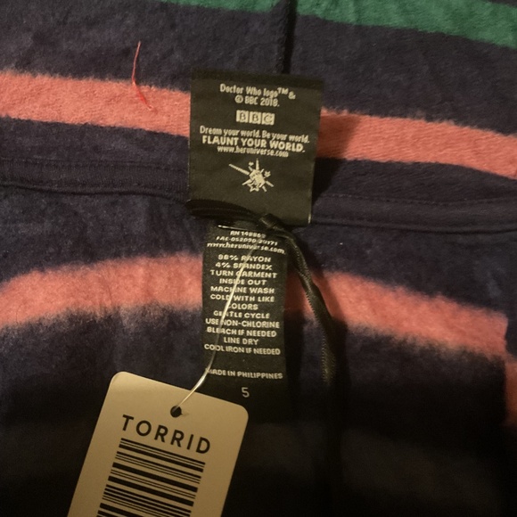 NWT Torrid Dr Who Rainbow Stripe Cardigan Fleece Open Front - Picture 5 of 7